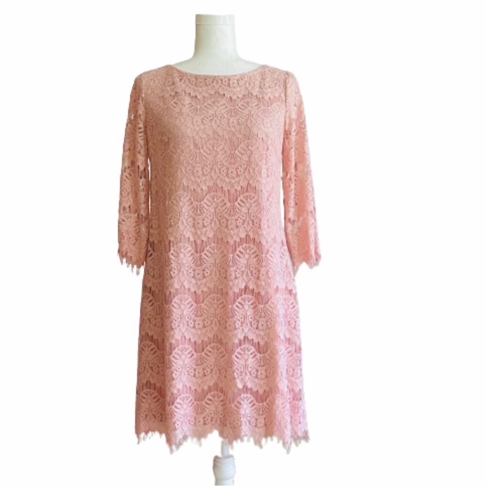Jessica Howard Dress Blush Pink Lace 3/4 Sleeve Lined Sheath Party Size 8P - Picture 11 of 11